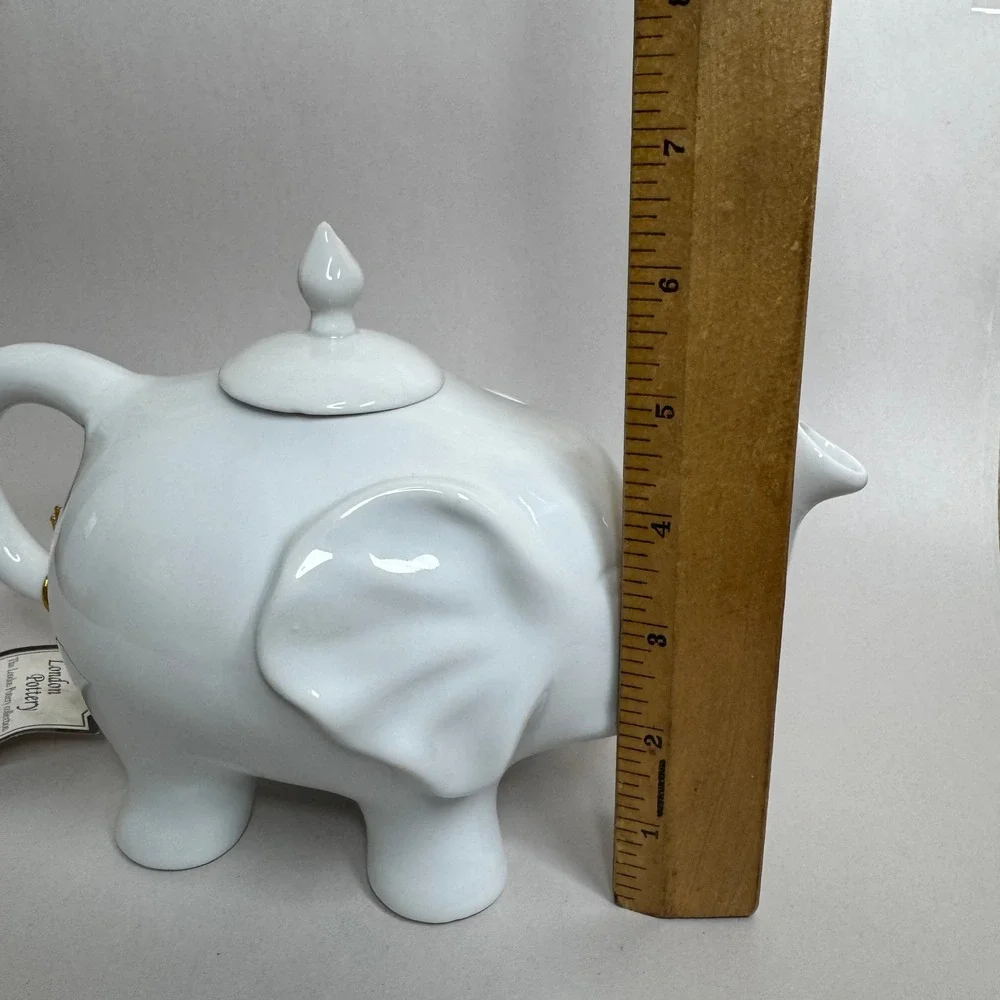 London‎ Pottery White Ceramic Elephant Teapot With Lid